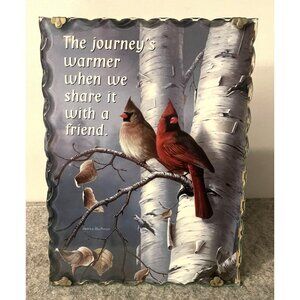 Vintage Tabletop Cardinal Picture w Quote , Beveled Glass 6 x 8"  # 2291